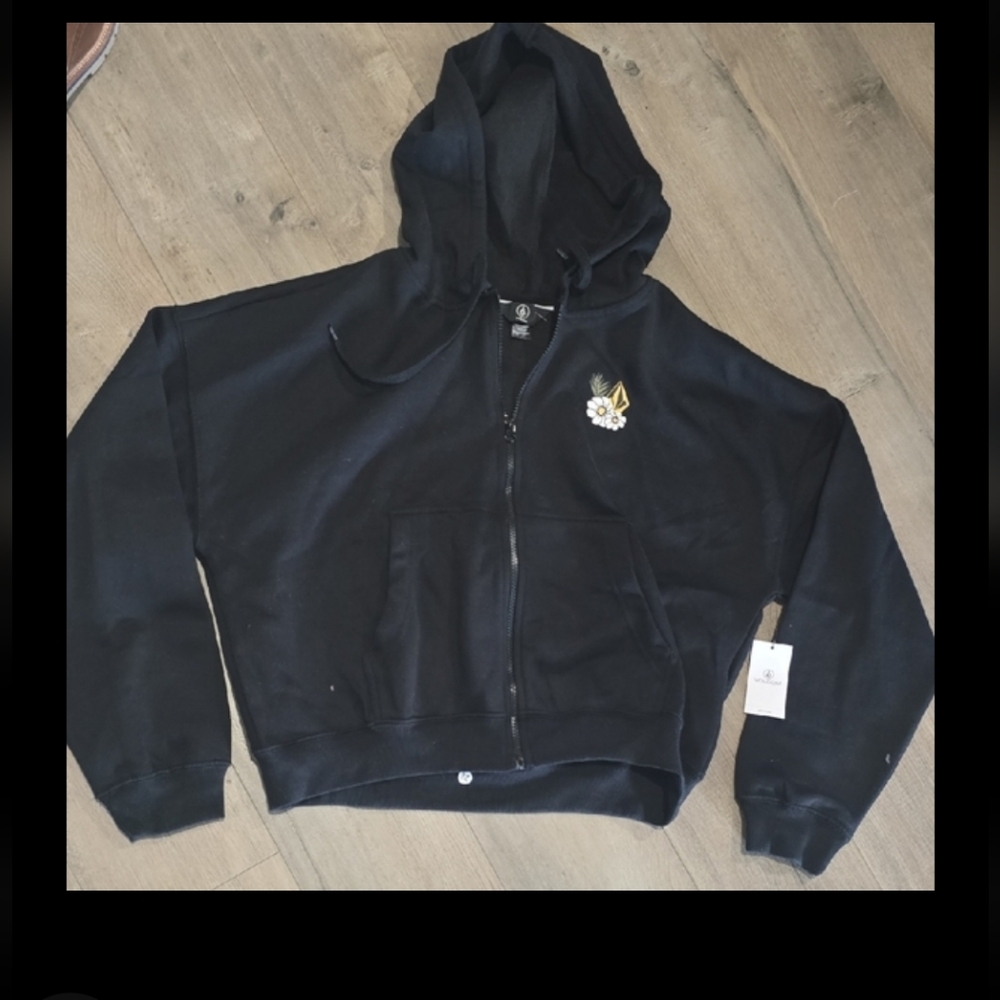 Volcom Junior Womens Black Zip-Up with Floral Accent